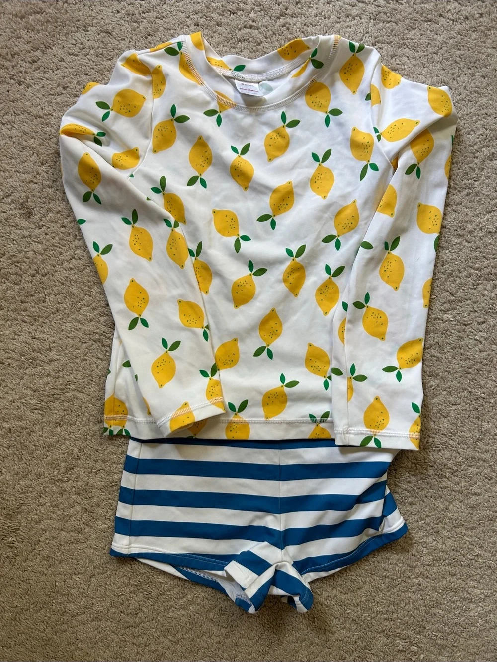 Hanna Andersson 12 Kids Lemon Print Swim set White & Yellow Never Used